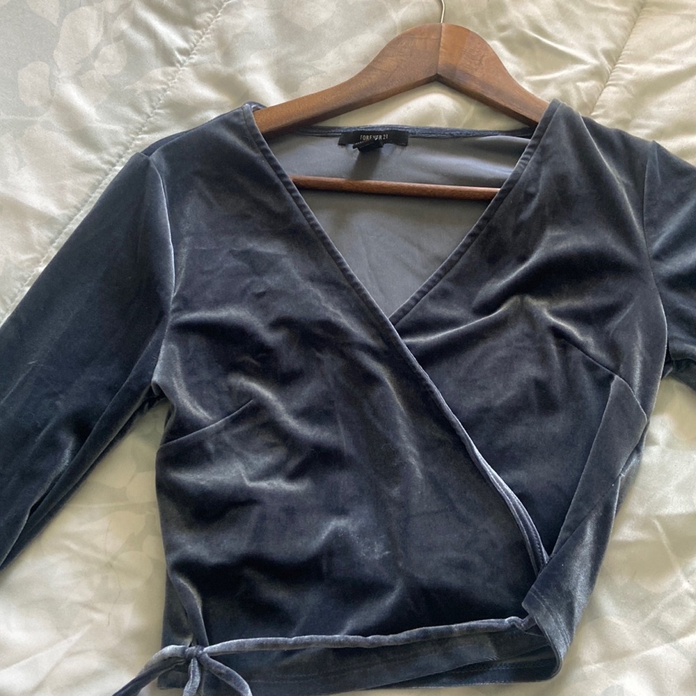 Blu Velvety cross top
